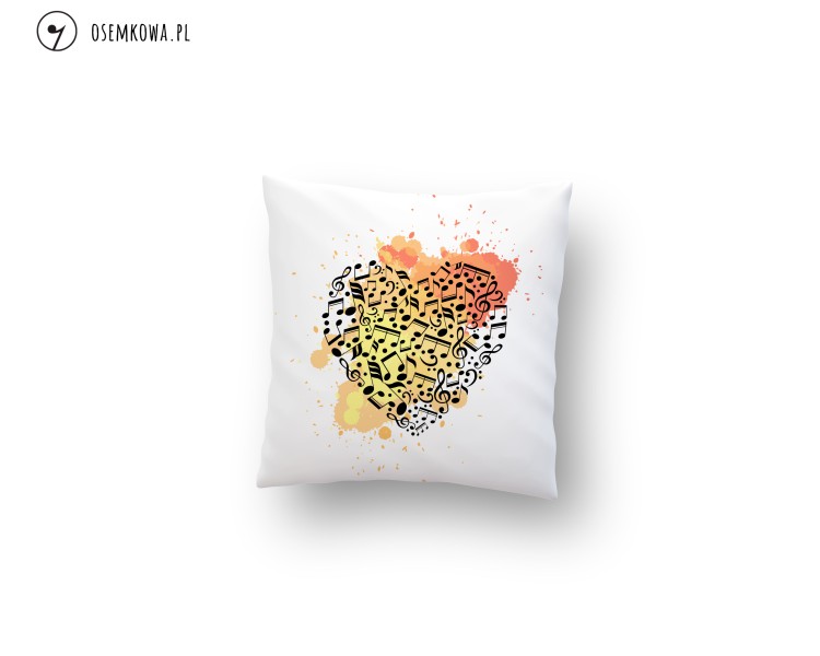 poduszka serce z nut, poduszka nuty serce, prezent dla muzyka, poduszka muzyczna, miłość do muzyki, prezent dla fana muzyki, gadżet muzyczny, poduszka nutki